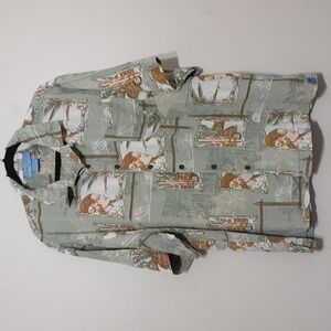 Vintage Bermuda Bay shirt men XL 100% silk  casual artwork printed  Retro y2k